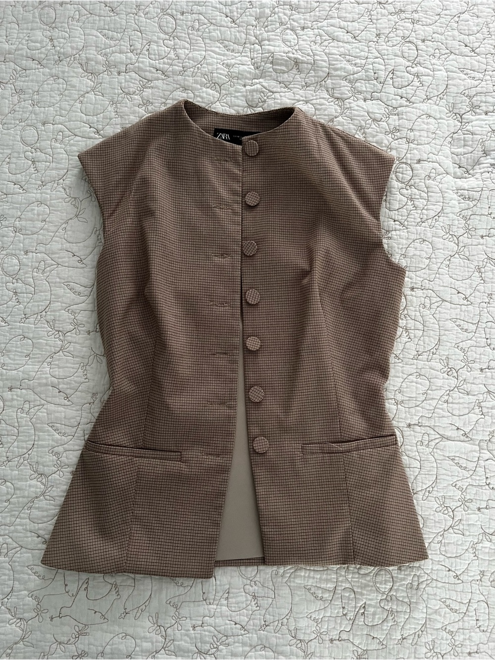 Zara Brown Plaid Tailored Sleeveless Top